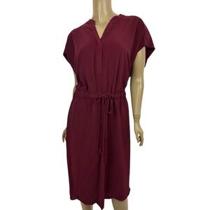 Sandra Darren Blouson Midi Dress Burgundy Red Cap Sleeve Size 16W